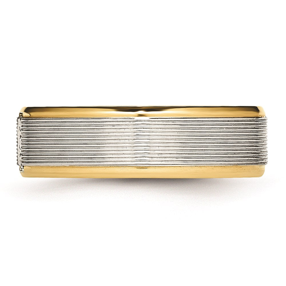 Unisex Fashion Jewelry, Chisel Brand Stainless Steel Polished Yellow IP CZ Grooved Comfort Back Ring