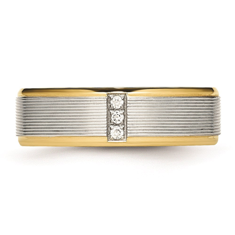 Unisex Fashion Jewelry, Chisel Brand Stainless Steel Polished Yellow IP CZ Grooved Comfort Back Ring