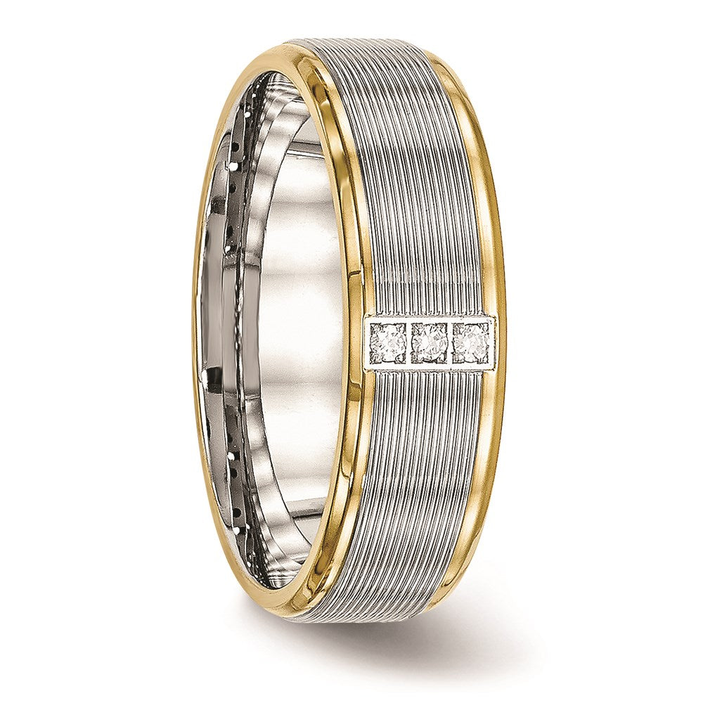 Unisex Fashion Jewelry, Chisel Brand Stainless Steel Polished Yellow IP CZ Grooved Comfort Back Ring