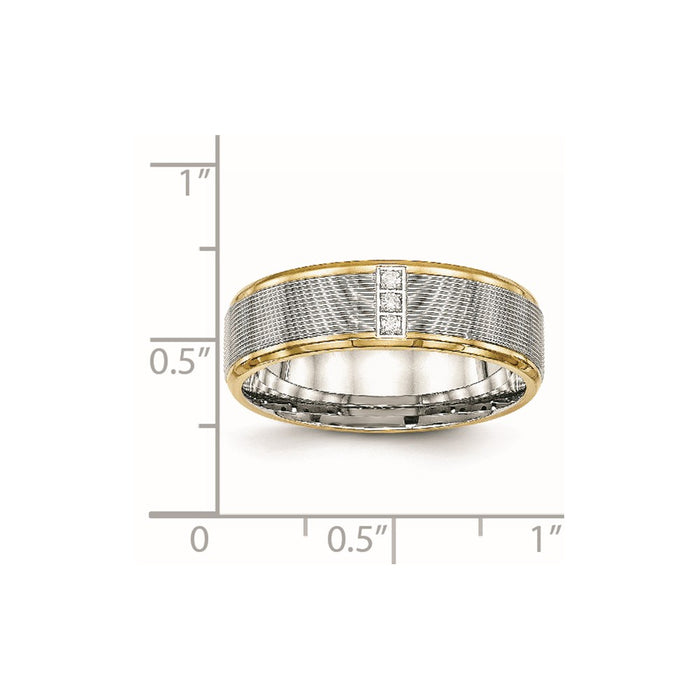 Unisex Fashion Jewelry, Chisel Brand Stainless Steel Polished Yellow IP CZ Grooved Comfort Back Ring