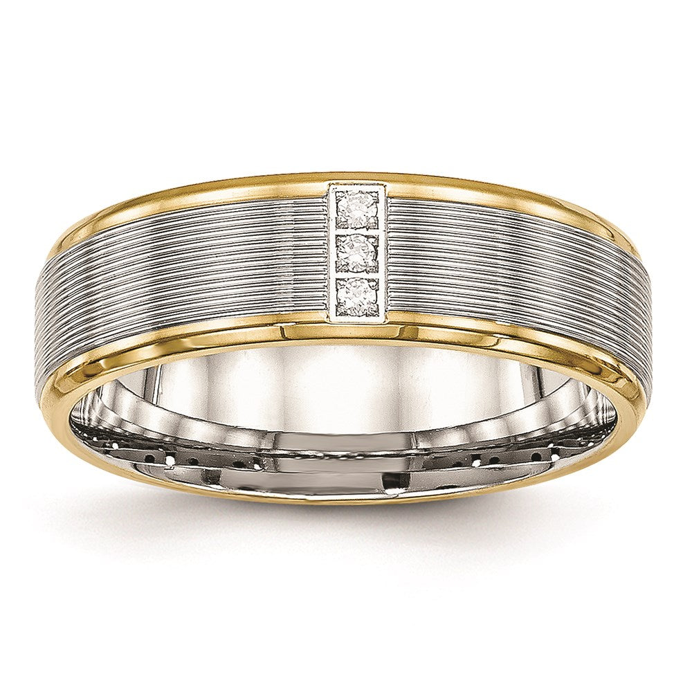 Unisex Fashion Jewelry, Chisel Brand Stainless Steel Polished Yellow IP CZ Grooved Comfort Back Ring