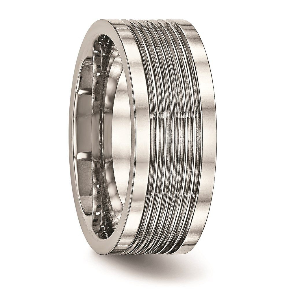 Unisex Fashion Jewelry, Chisel Brand Stainless Steel Polished Grooved Comfort Back Ring