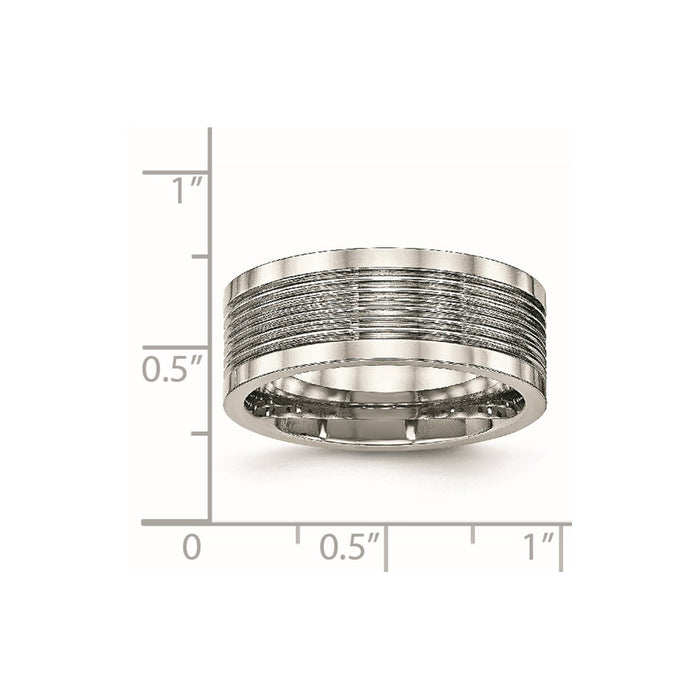 Unisex Fashion Jewelry, Chisel Brand Stainless Steel Polished Grooved Comfort Back Ring