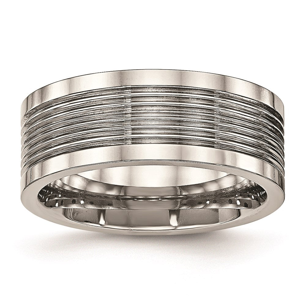 Unisex Fashion Jewelry, Chisel Brand Stainless Steel Polished Grooved Comfort Back Ring