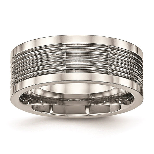 Unisex Fashion Jewelry, Chisel Brand Stainless Steel Polished Grooved Comfort Back Ring