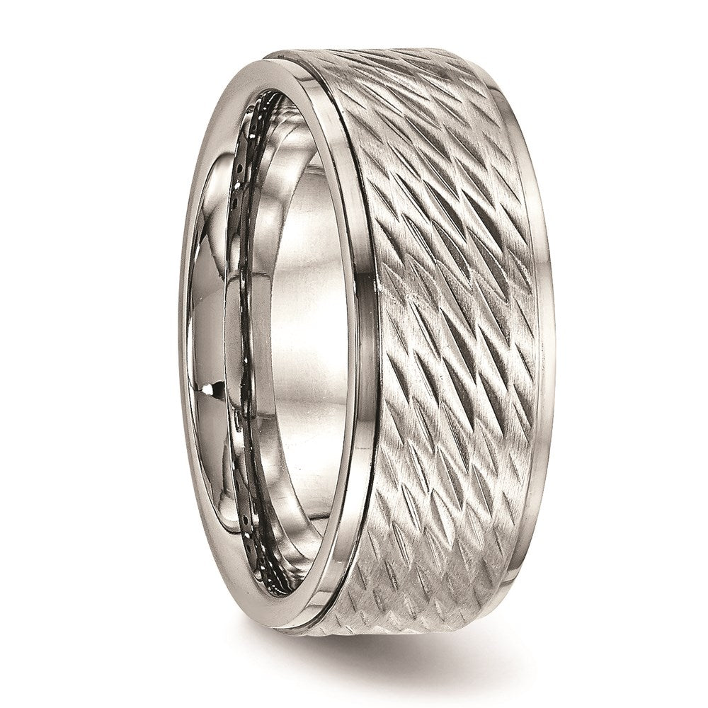 Unisex Fashion Jewelry, Chisel Brand Stainless Steel Polished w/Brushed Center Ridged Edge Diamond Cut Ring