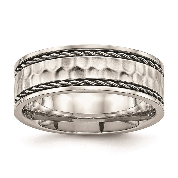 Men's Fashion Jewelry, Chisel Brand Stainless Steel Polished Hammered Comfort Back Ring