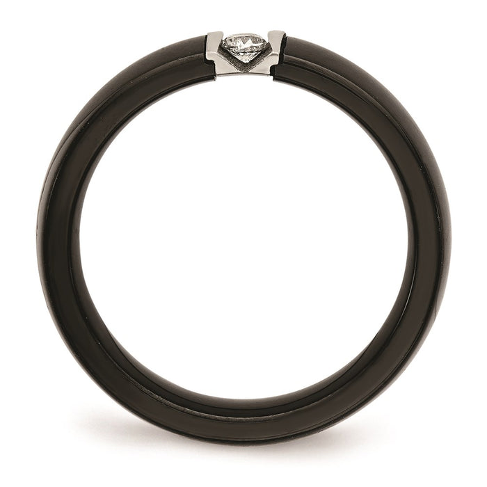 Unisex Fashion Jewelry, Chisel Brand Stainless Steel Polished & Laser Cut Black Ceramic CZ Ring