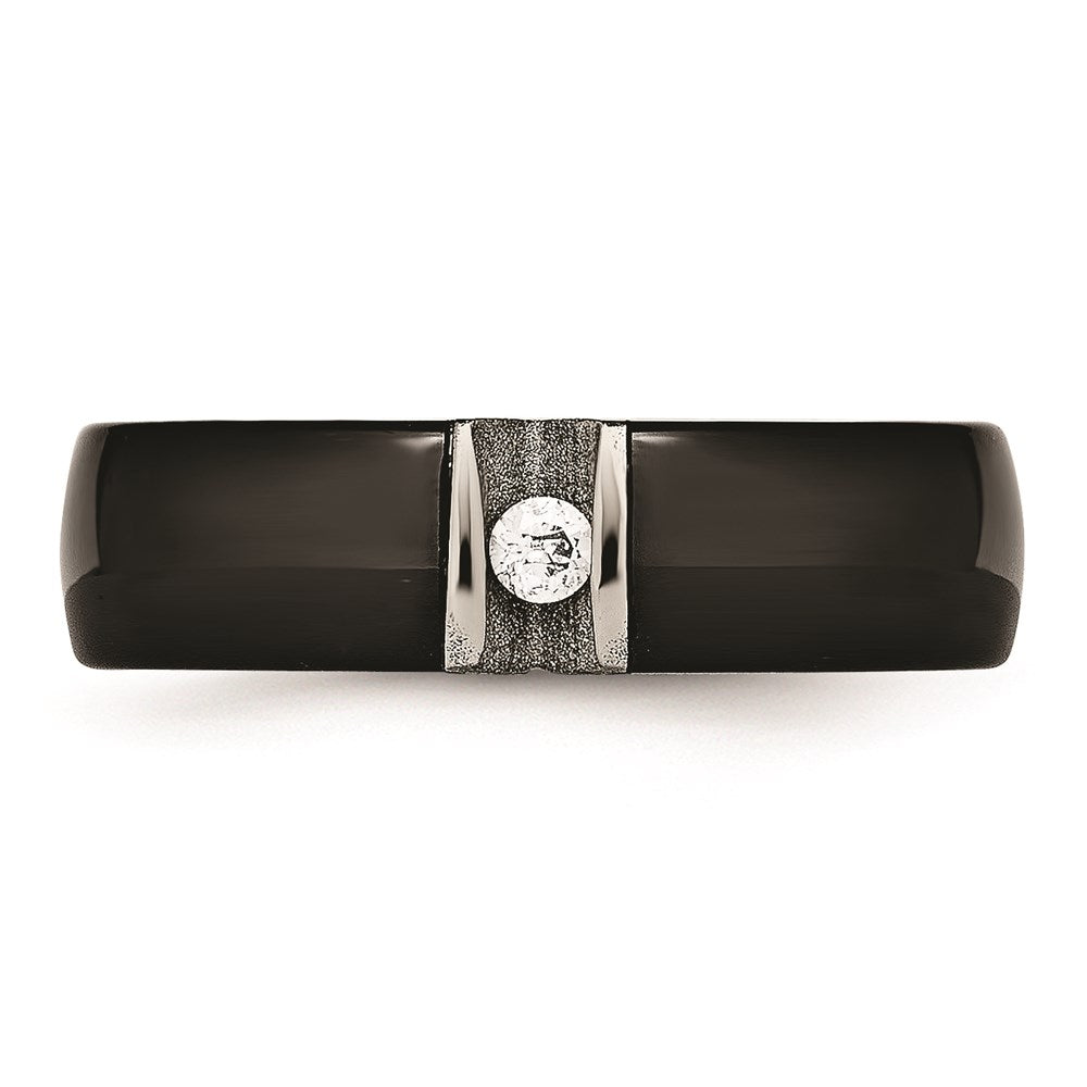 Unisex Fashion Jewelry, Chisel Brand Stainless Steel Polished & Laser Cut Black Ceramic CZ Ring
