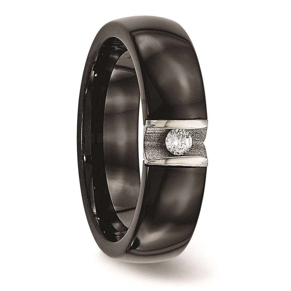 Unisex Fashion Jewelry, Chisel Brand Stainless Steel Polished & Laser Cut Black Ceramic CZ Ring