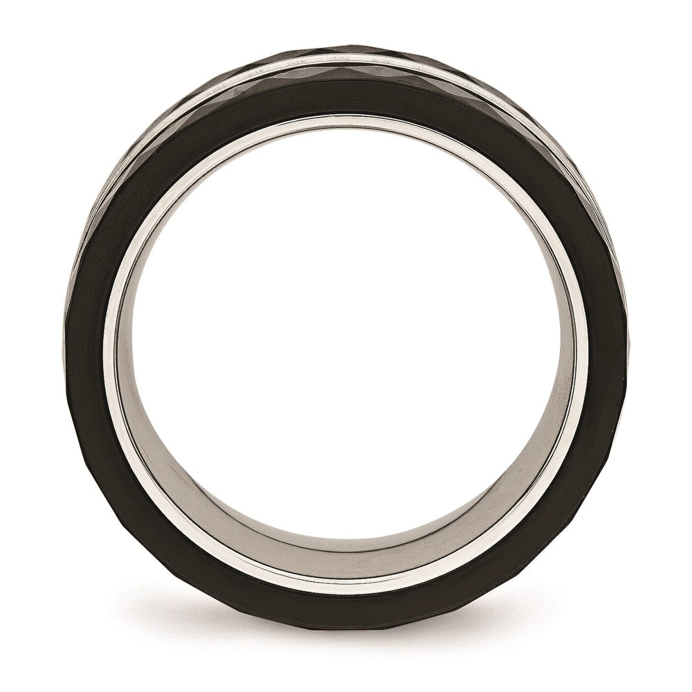 Unisex Fashion Jewelry, Chisel Brand Stainless Steel Polished Faceted Black Ceramic CZ Ring