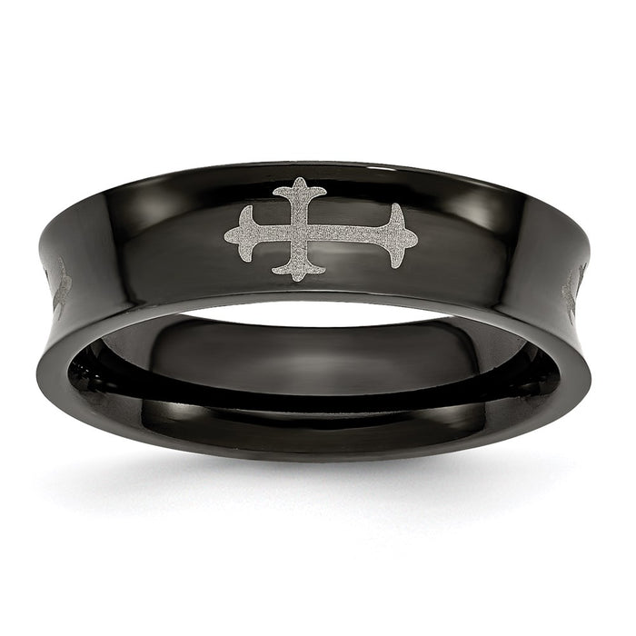 Unisex Fashion Jewelry, Chisel Brand Stainless Steel Concave Crosses & Black IP-plated 6mm Ring Band