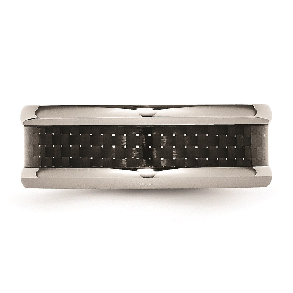 Unisex Fashion Jewelry, Chisel Brand Stainless Steel Polished w/ Black Carbon Fiber Inlay 8mm Ring Band