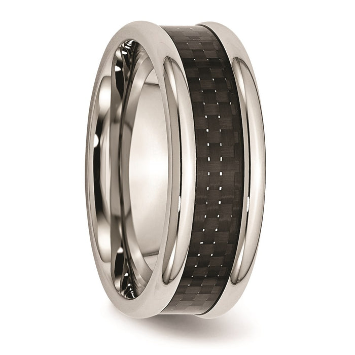 Unisex Fashion Jewelry, Chisel Brand Stainless Steel Polished w/ Black Carbon Fiber Inlay 8mm Ring Band