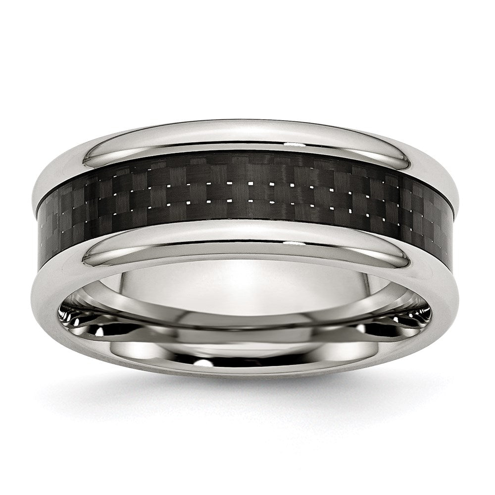 Unisex Fashion Jewelry, Chisel Brand Stainless Steel Polished w/ Black Carbon Fiber Inlay 8mm Ring Band
