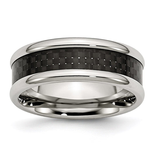 Unisex Fashion Jewelry, Chisel Brand Stainless Steel Polished w/ Black Carbon Fiber Inlay 8mm Ring Band