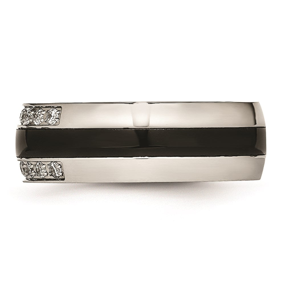 Unisex Fashion Jewelry, Chisel Brand Stainless Steel Polished Black Ceramic CZ Ring