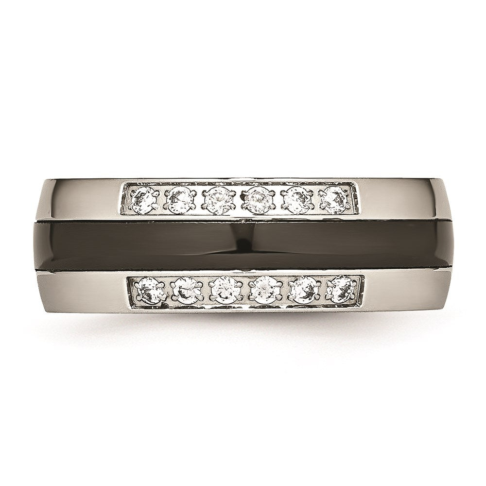 Unisex Fashion Jewelry, Chisel Brand Stainless Steel Polished Black Ceramic CZ Ring