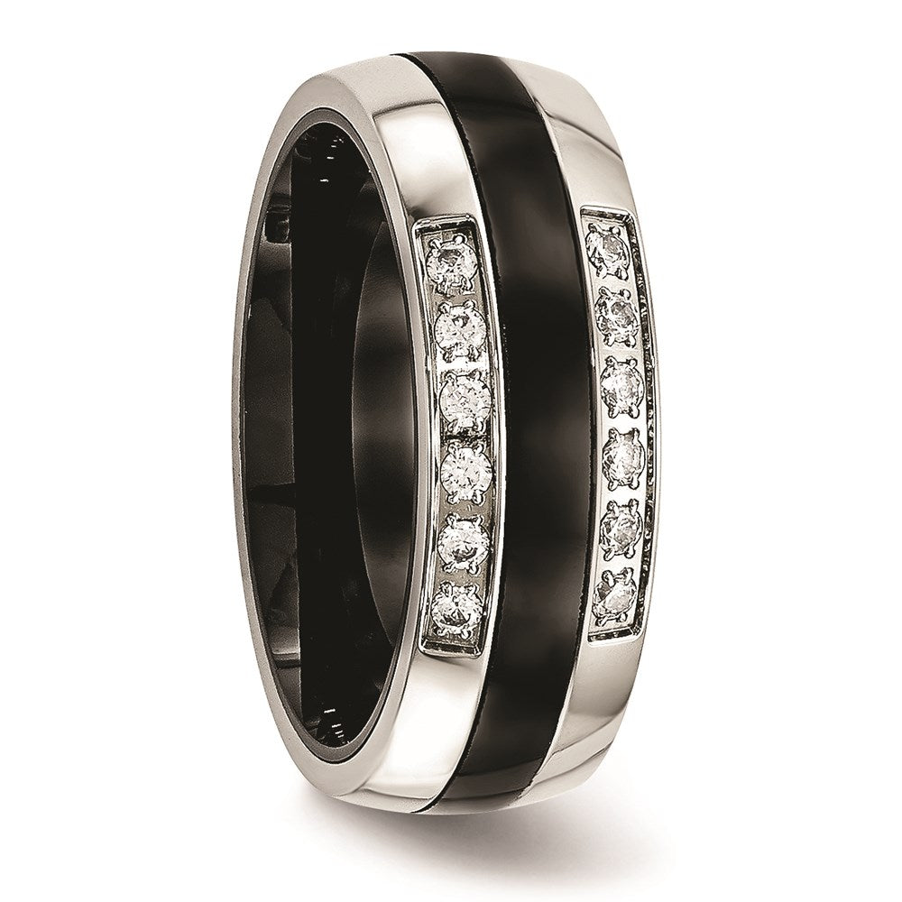 Unisex Fashion Jewelry, Chisel Brand Stainless Steel Polished Black Ceramic CZ Ring