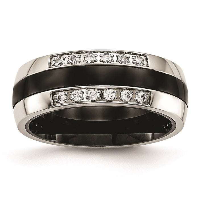 Unisex Fashion Jewelry, Chisel Brand Stainless Steel Polished Black Ceramic CZ Ring
