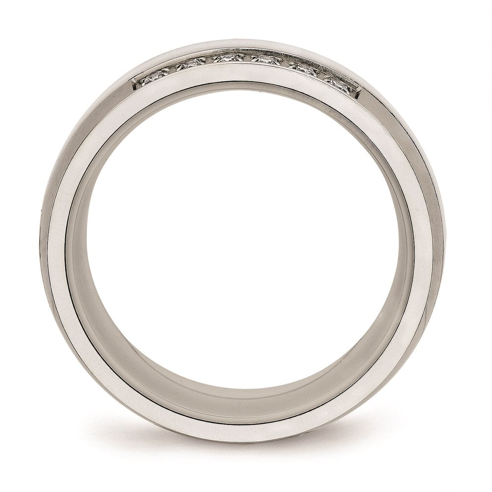 Women's Fashion Jewelry, Chisel Brand Stainless Steel Polished White Ceramic CZ Ring