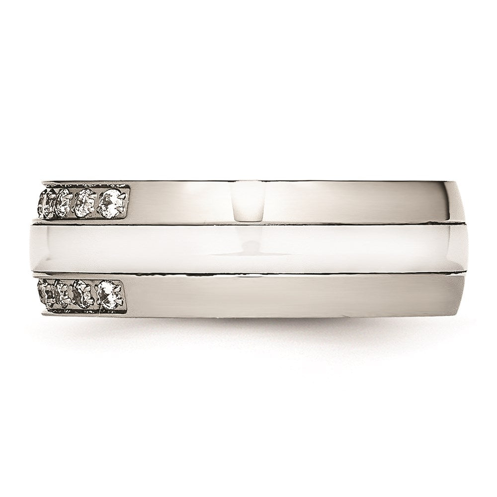 Women's Fashion Jewelry, Chisel Brand Stainless Steel Polished White Ceramic CZ Ring