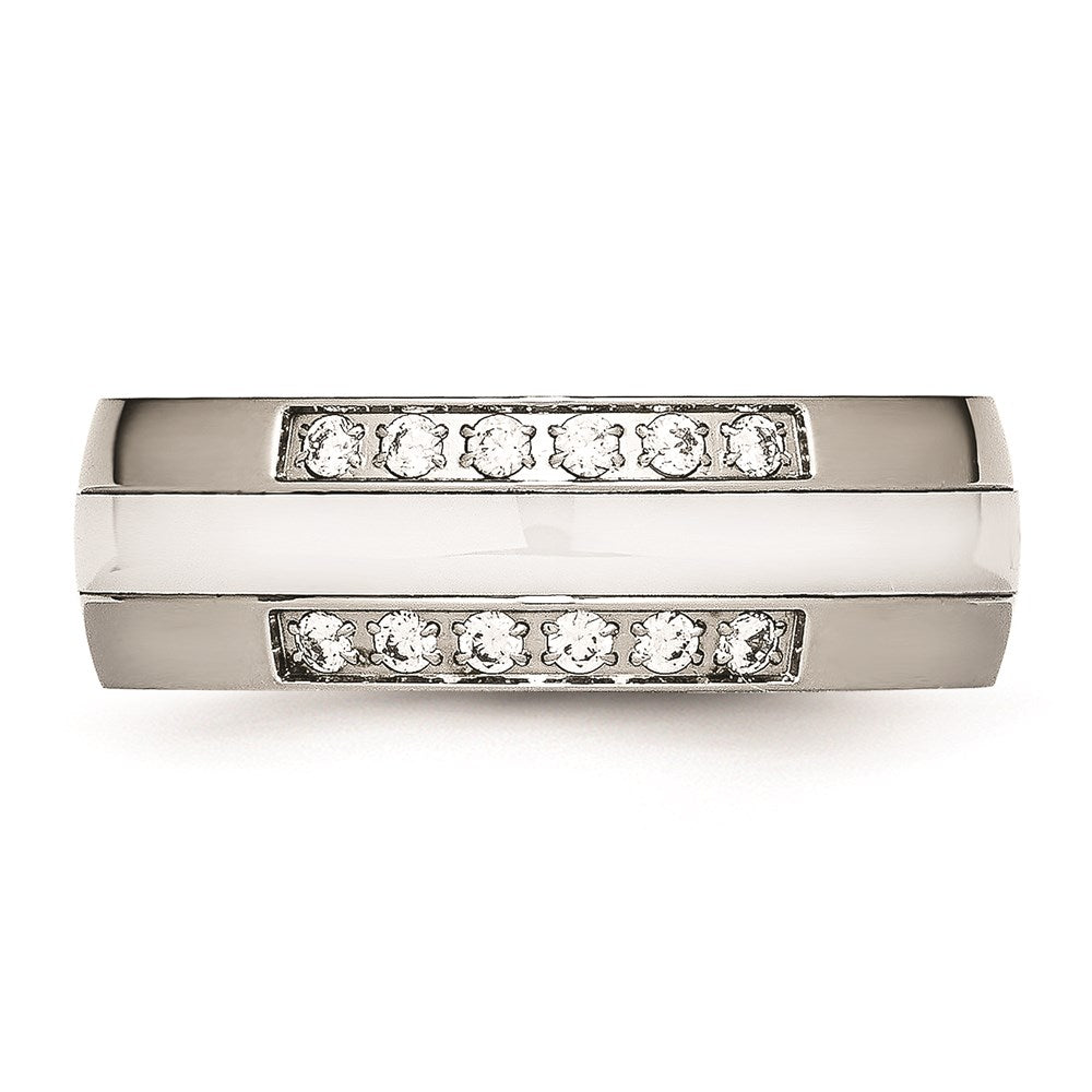 Women's Fashion Jewelry, Chisel Brand Stainless Steel Polished White Ceramic CZ Ring