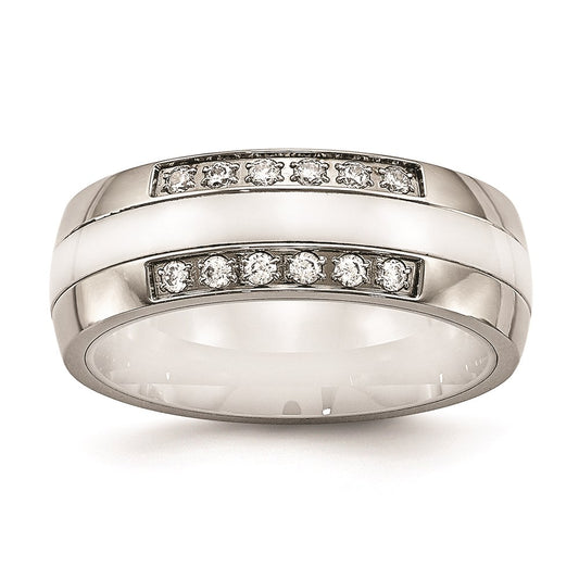 Women's Fashion Jewelry, Chisel Brand Stainless Steel Polished White Ceramic CZ Ring
