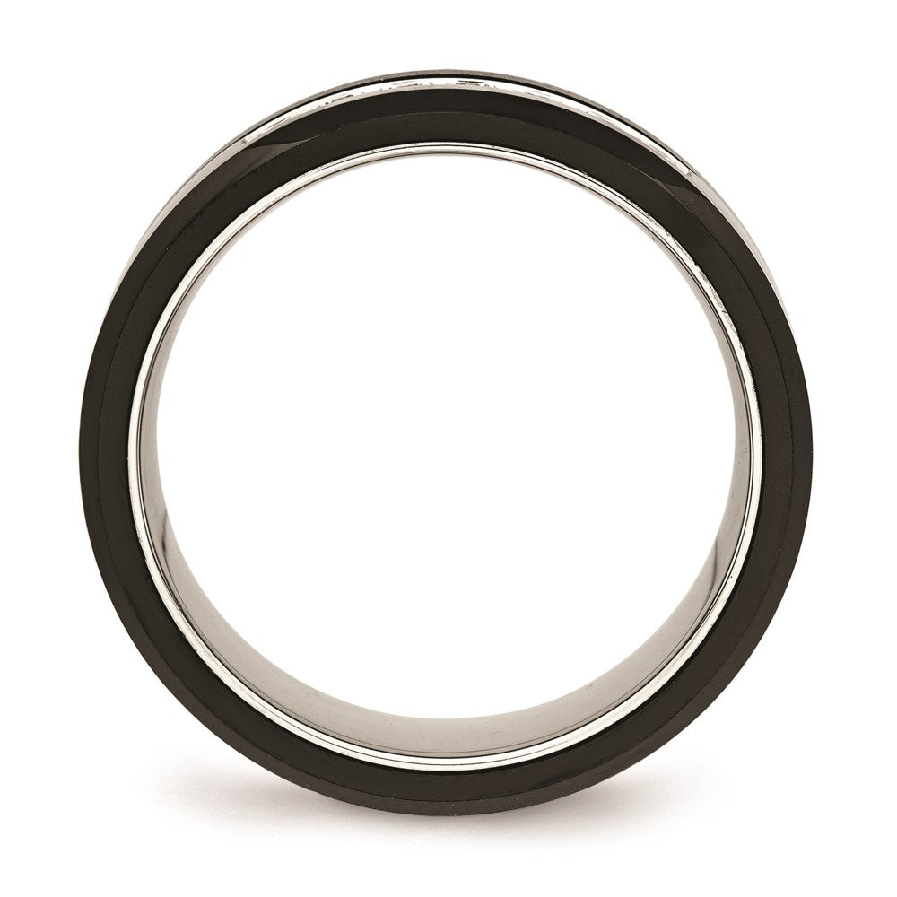 Unisex Fashion Jewelry, Chisel Brand Stainless Steel Polished Black Ceramic CZ Beveled Edge Ring
