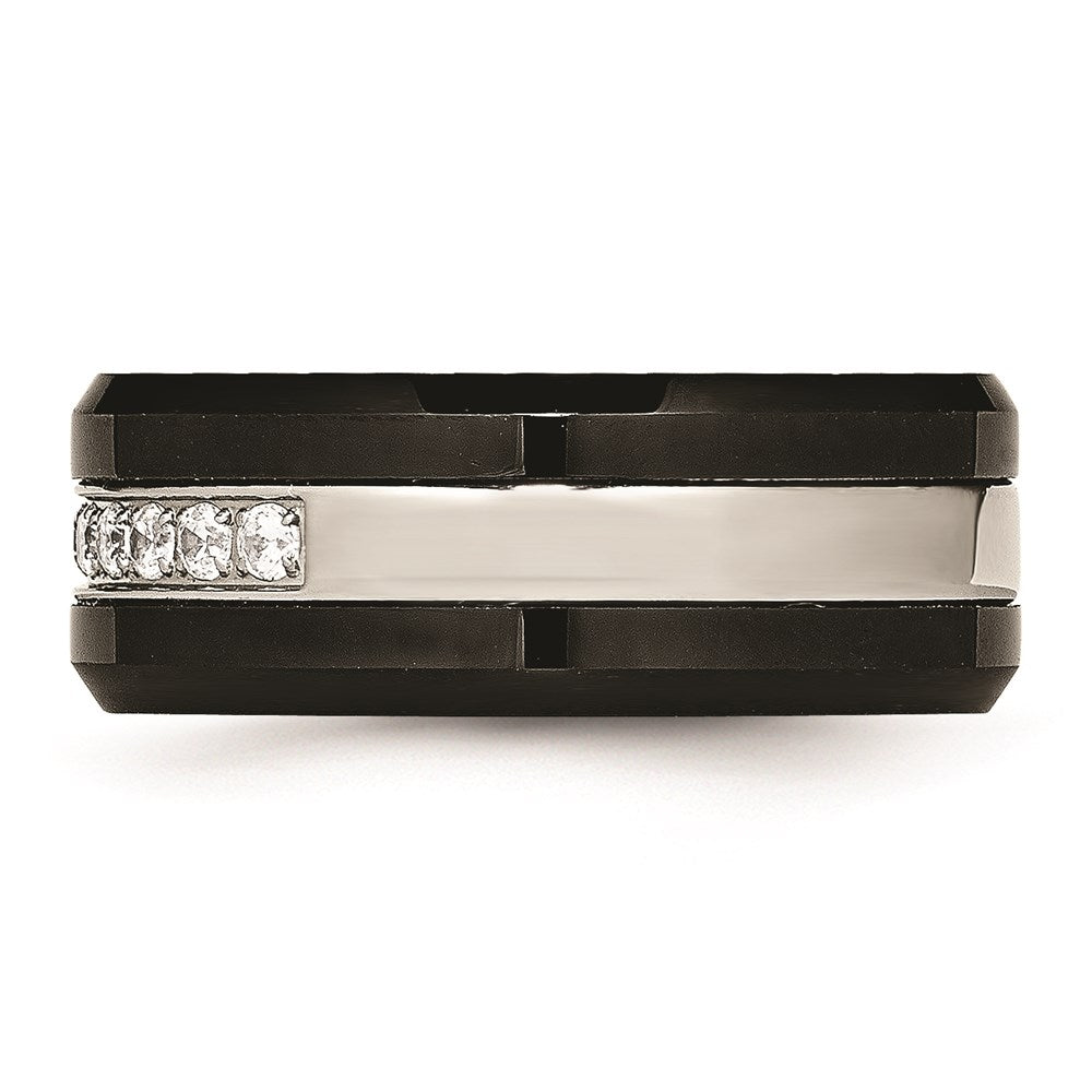 Unisex Fashion Jewelry, Chisel Brand Stainless Steel Polished Black Ceramic CZ Beveled Edge Ring