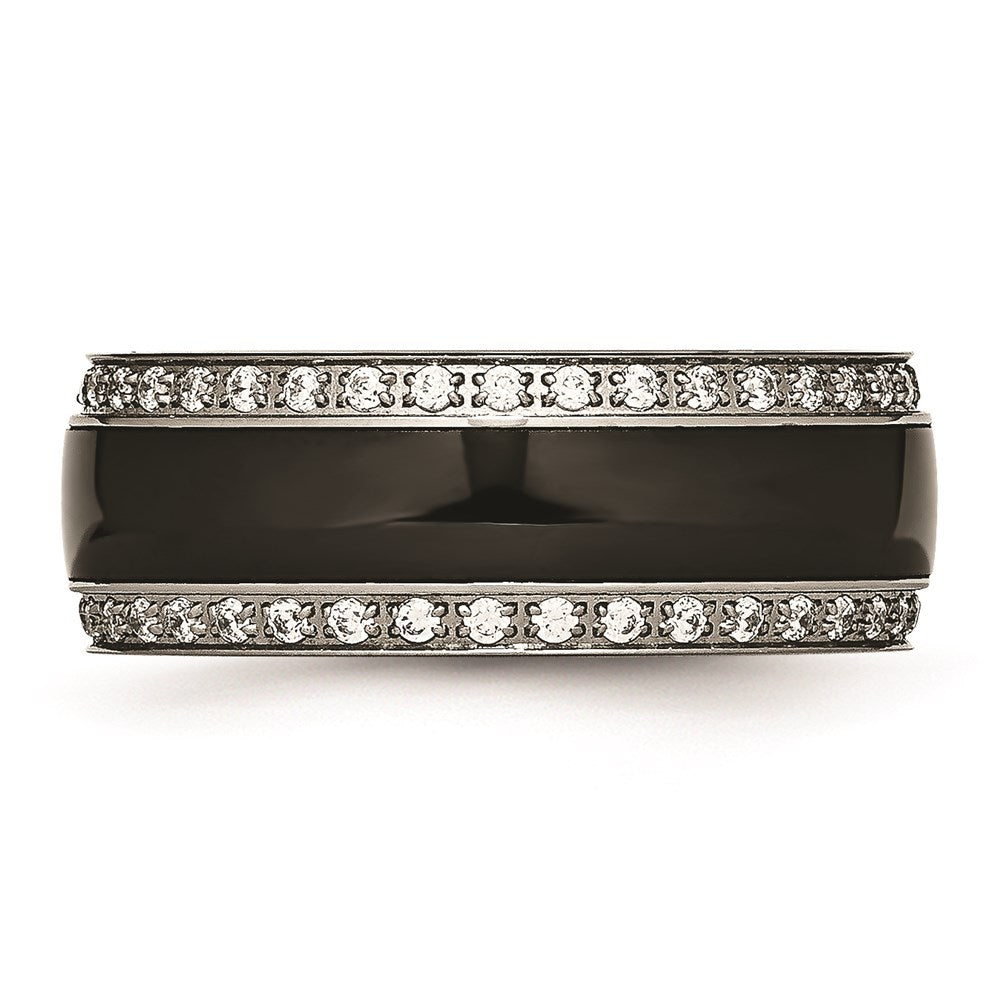 Unisex Fashion Jewelry, Chisel Brand Stainless Steel Polished Black Ceramic CZ Ring