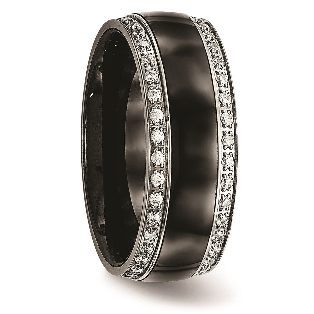 Unisex Fashion Jewelry, Chisel Brand Stainless Steel Polished Black Ceramic CZ Ring