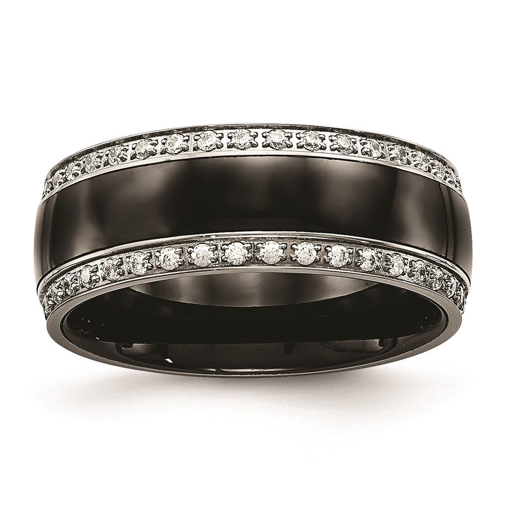 Unisex Fashion Jewelry, Chisel Brand Stainless Steel Polished Black Ceramic CZ Ring