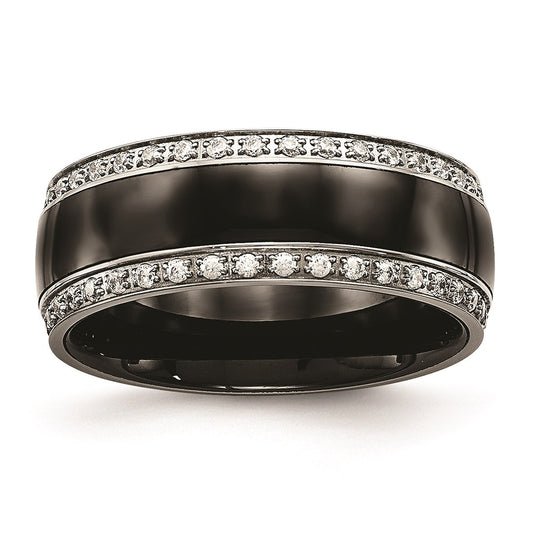 Unisex Fashion Jewelry, Chisel Brand Stainless Steel Polished Black Ceramic CZ Ring