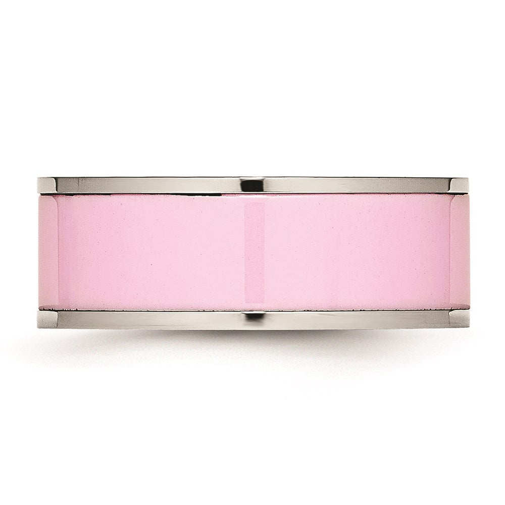 Women's Fashion Jewelry, Chisel Brand Stainless Steel Polished Pink Ceramic Ring