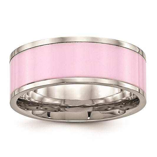 Women's Fashion Jewelry, Chisel Brand Stainless Steel Polished Pink Ceramic Ring