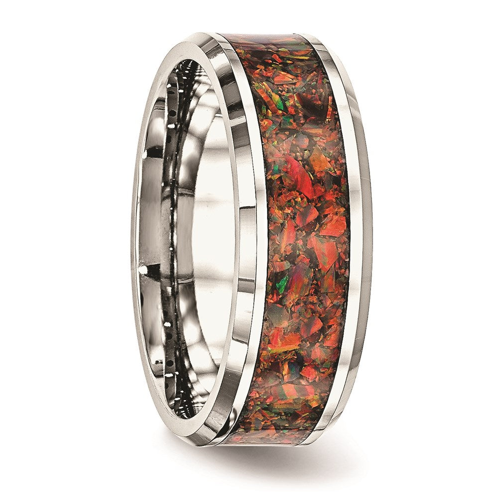 Men's Fashion Jewelry, Chisel Brand Stainless Steel Polished with Red Imitation Opal 8mm Men's Ring