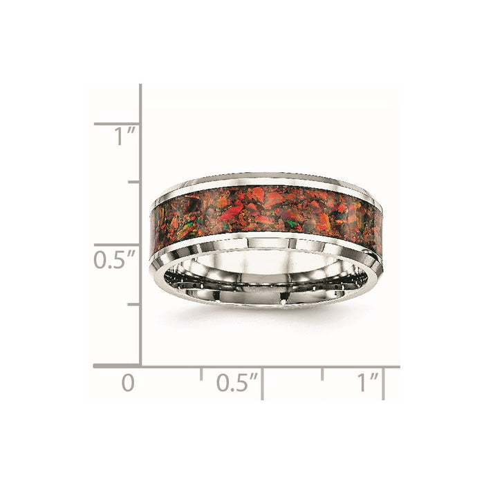 Men's Fashion Jewelry, Chisel Brand Stainless Steel Polished with Red Imitation Opal 8mm Men's Ring