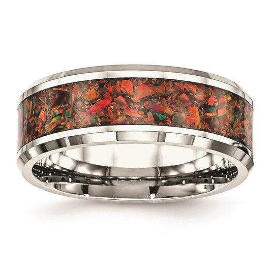 Men's Fashion Jewelry, Chisel Brand Stainless Steel Polished with Red Imitation Opal 8mm Men's Ring
