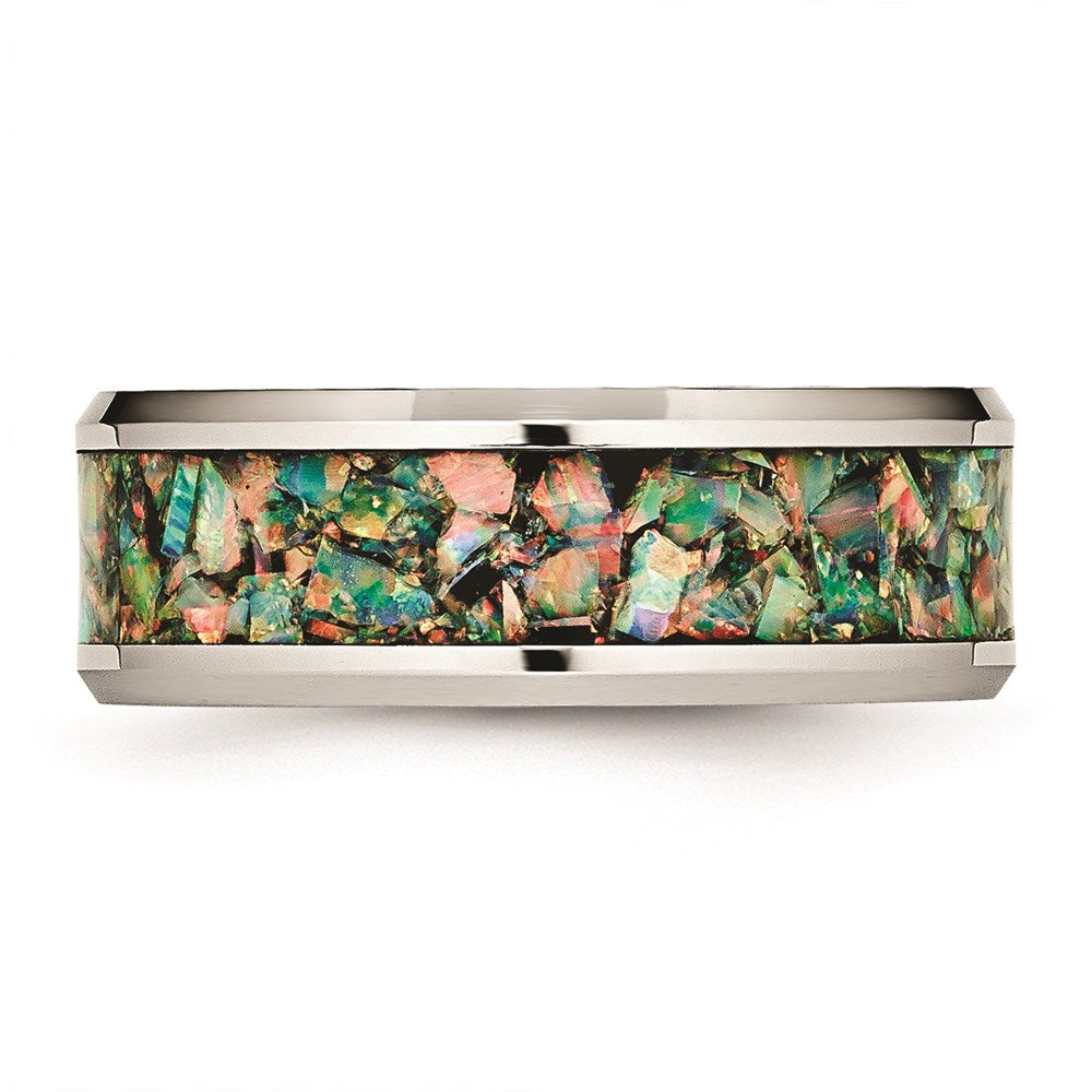 Men's Fashion Jewelry, Chisel Brand Stainless Steel Polished with Imitation Opal 8mm Men's Ring