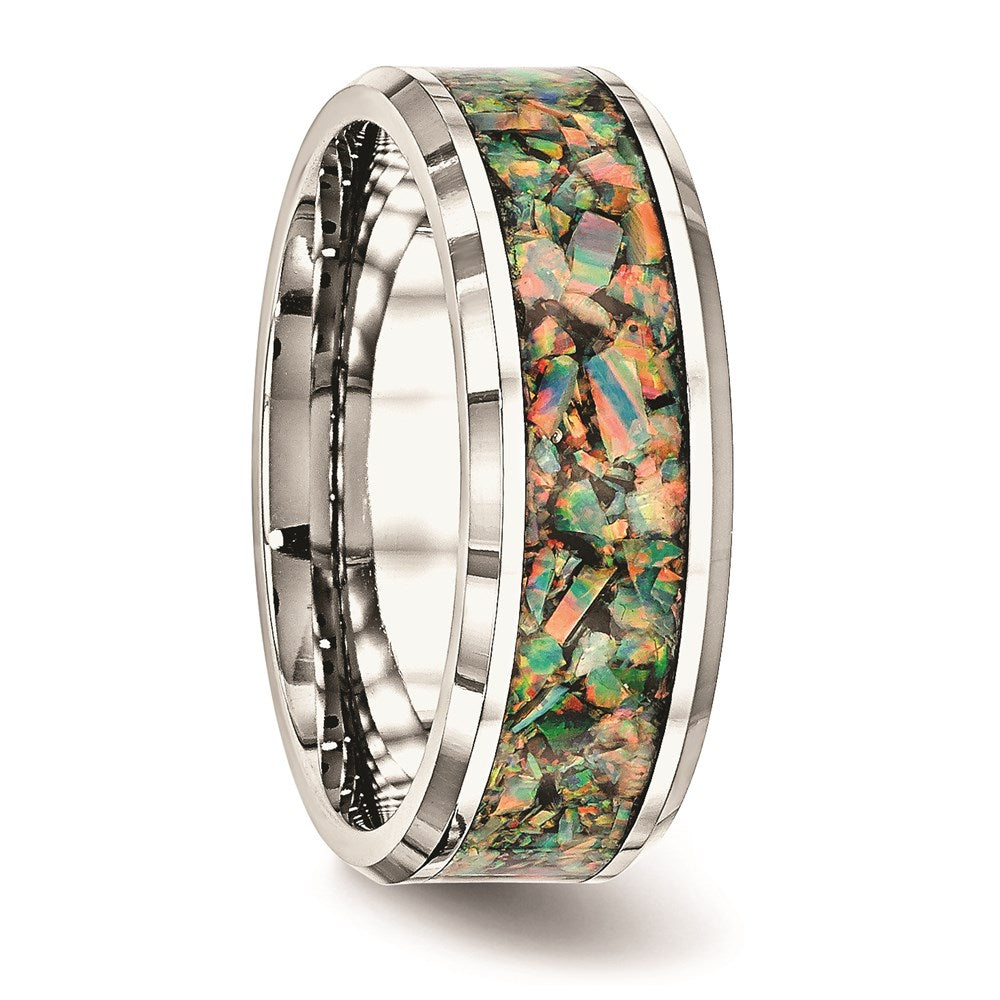Men's Fashion Jewelry, Chisel Brand Stainless Steel Polished with Imitation Opal 8mm Men's Ring