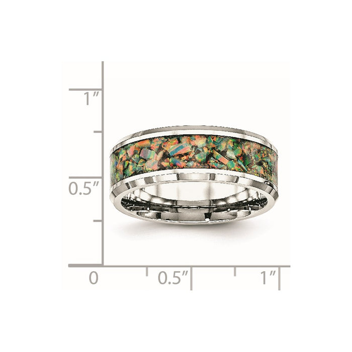 Men's Fashion Jewelry, Chisel Brand Stainless Steel Polished with Imitation Opal 8mm Men's Ring