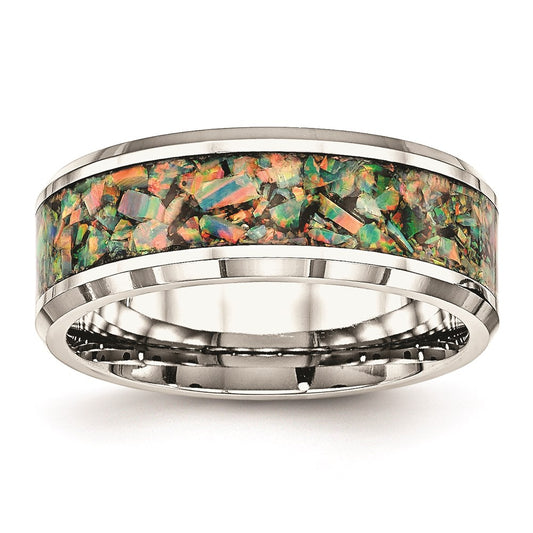 Men's Fashion Jewelry, Chisel Brand Stainless Steel Polished with Imitation Opal 8mm Men's Ring
