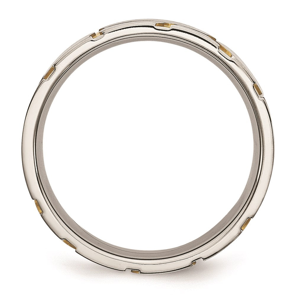 Women's Fashion Jewelry, Chisel Brand Stainless Steel Grooved Yellow IP-plated Ladies 6mm Brushed Ring Band