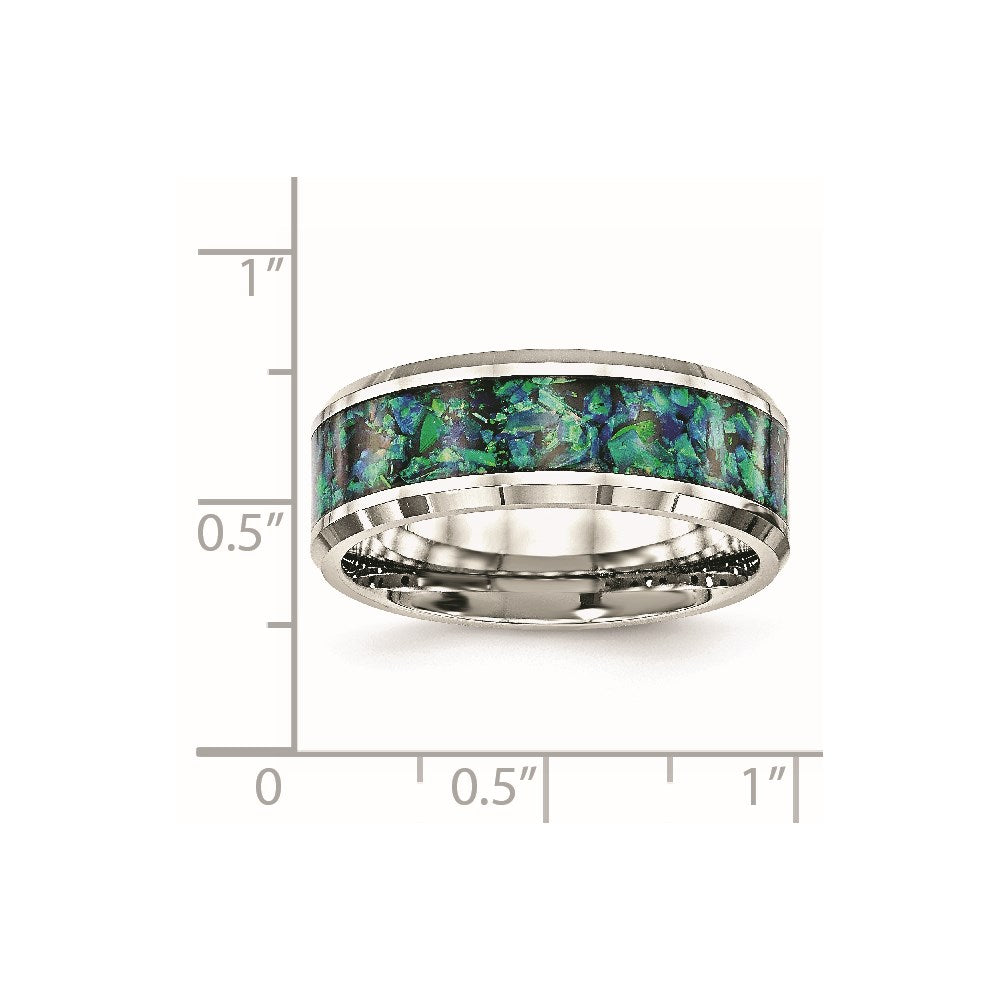 Men's Fashion Jewelry, Chisel Brand Stainless Steel Polished with Blue Imitation Opal 8mm Men's Ring