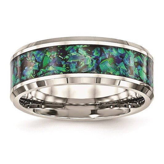 Men's Fashion Jewelry, Chisel Brand Stainless Steel Polished with Blue Imitation Opal 8mm Men's Ring