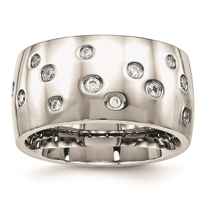 Women's Fashion Jewelry, Chisel Brand Stainless Steel Polished CZ Ring