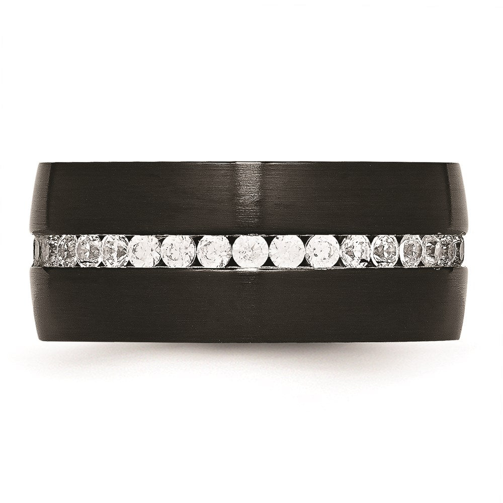 Unisex Fashion Jewelry, Chisel Brand Stainless Steel Brushed and Polished Black IP CZ Ring