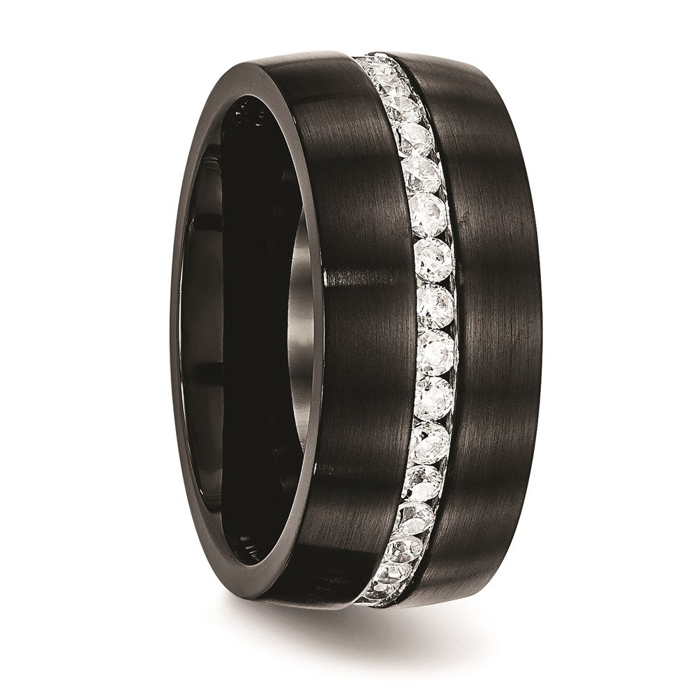 Unisex Fashion Jewelry, Chisel Brand Stainless Steel Brushed and Polished Black IP CZ Ring