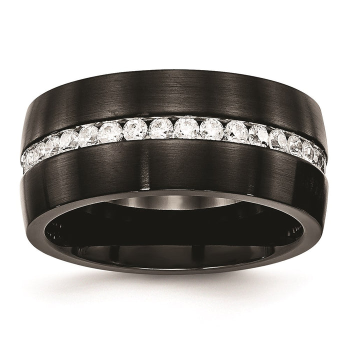 Unisex Fashion Jewelry, Chisel Brand Stainless Steel Brushed and Polished Black IP CZ Ring